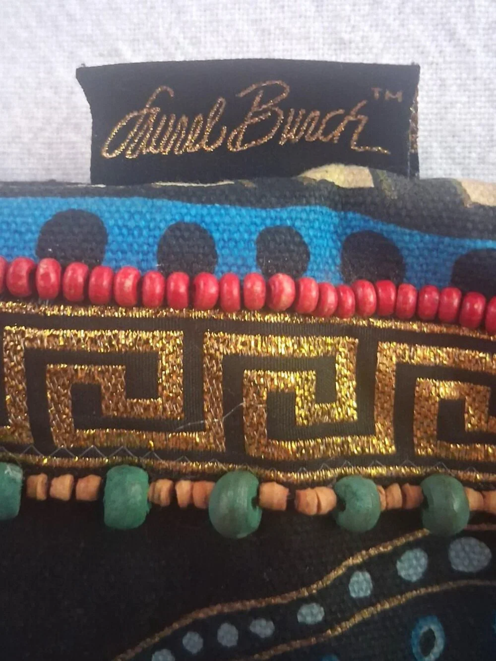 Vintage Y2K LAUREL BURCH Beaded Egyptian Cat Crossbody Handbag Purse Boho Retro